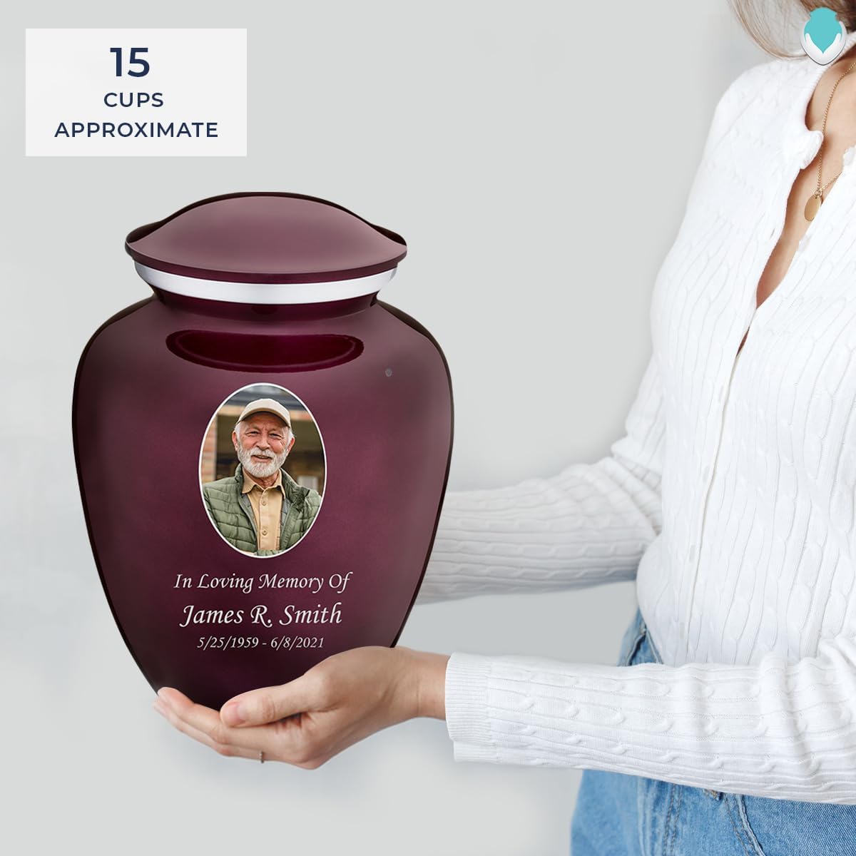 Geturns Embrace Adult Personalized Picture Cremation Urns for Human Ashes I Large Photo Cherry Purple Funeral Urn for Men and Women I 200 lbs