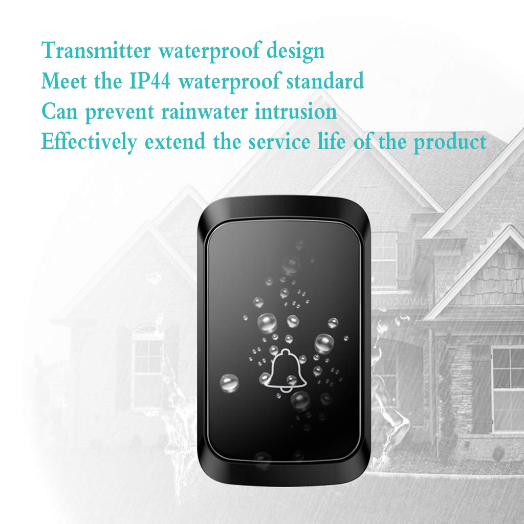Timbre Inalámbrico, Kit De Timbre De Entrada Inalámbrico De Pared Resistente Al Agua con Alcance De 300 M, 58 Melodías, 4 Niveles De Volumen, Luz Azul, 4 Receptores, Color Negro.