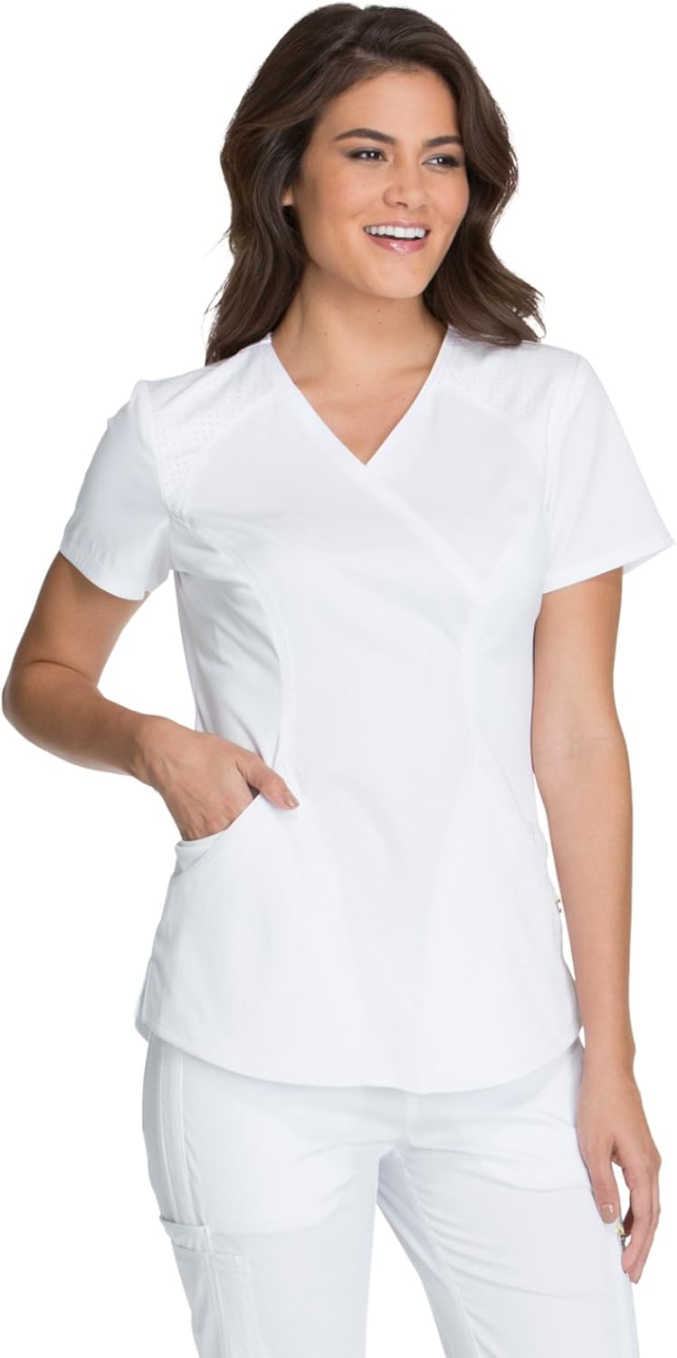 Cherokee Luxe Sport Women Scrubs Top Mock Wrap CK603 4X-Large Plus White