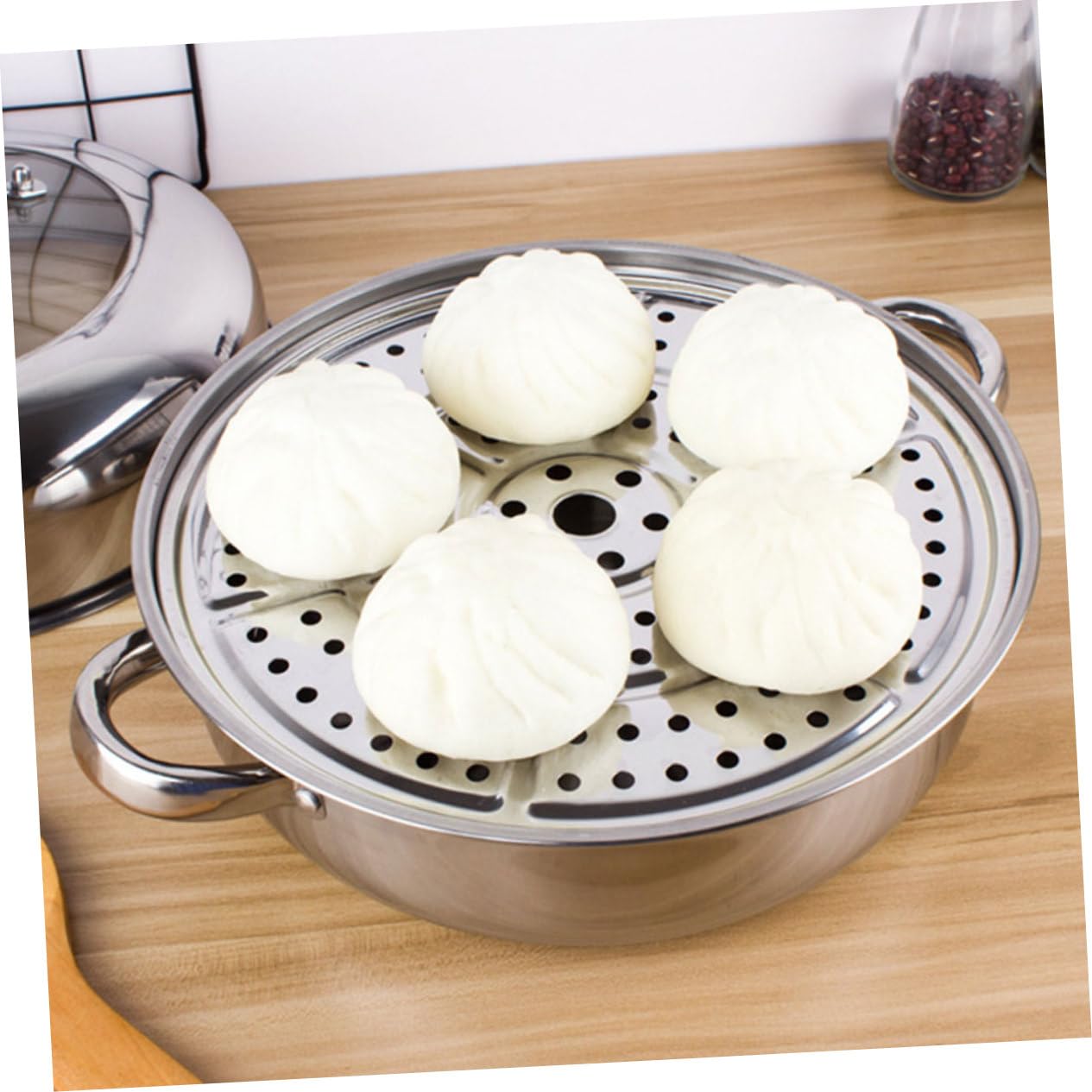 Ciieeo Edelstahl Dampfgarer 28cm mit 3 Schichten Glasdeckel und Viel Platz für Suppe und Gemüse Mehrlagiges Design für Schonendes Kochen im Haushalt