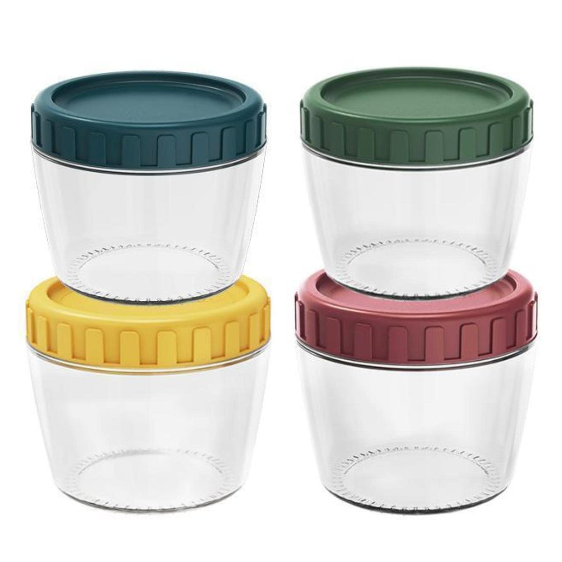 4-Pack 9.2oz Glass Jar with Screw Lid Leakproof Overnight Oats Container, Yogurt Jars, Oatmeal Salad Jars, for Cereals Milk Fruit Condiment Dressing, 4 Colors (4-Pack 260ML)