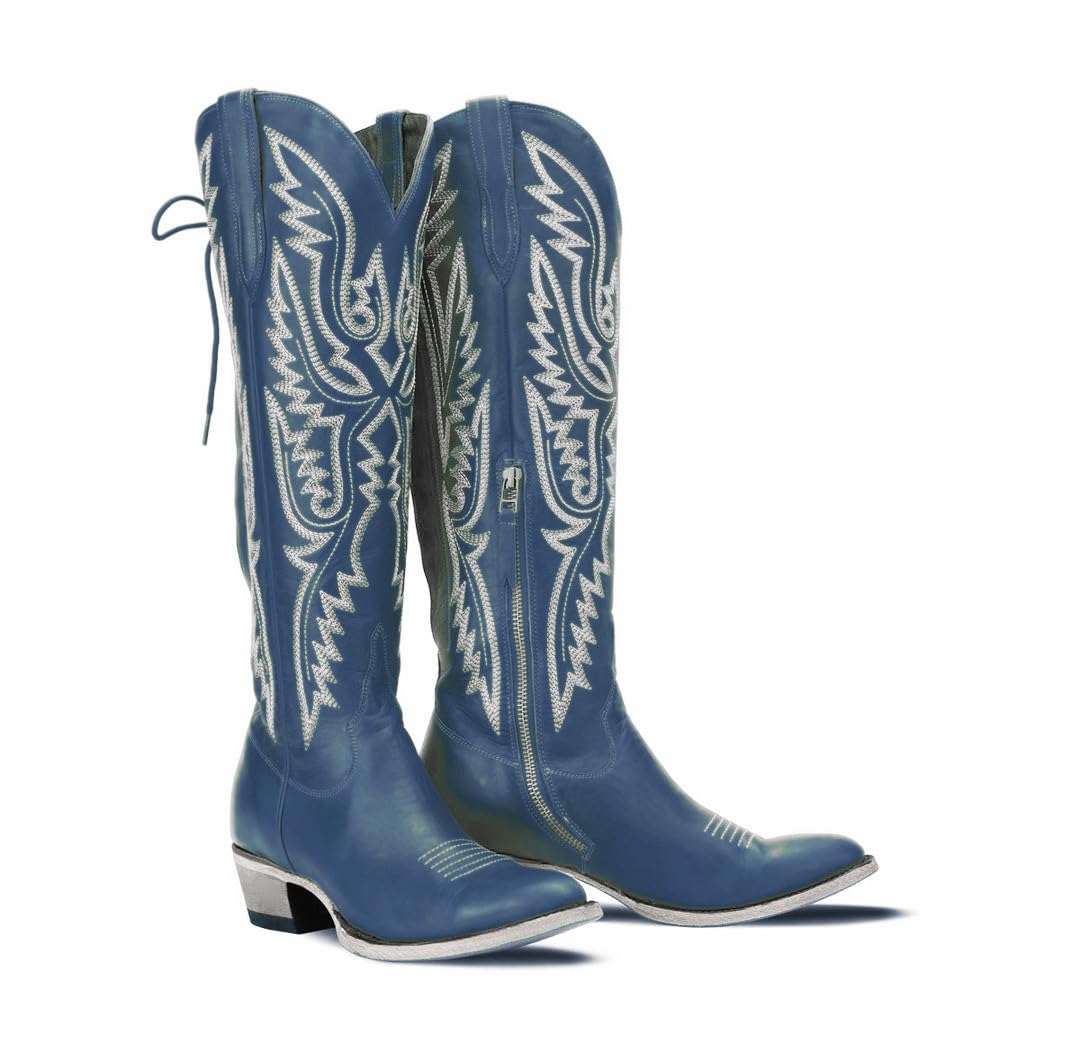 Over the Knee Cowboy Boots for Women Adjustable Thigh High Cowgirl Boots