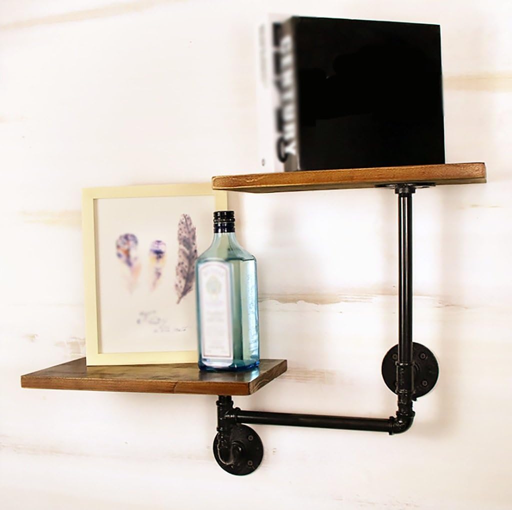 Bookshelf Vintage industrial water pipe living room wall hanging bookshelf/bedroom wall iron wood decorative display stand Wall Units Bookcases (Size : 20 * 68 * 48cm)