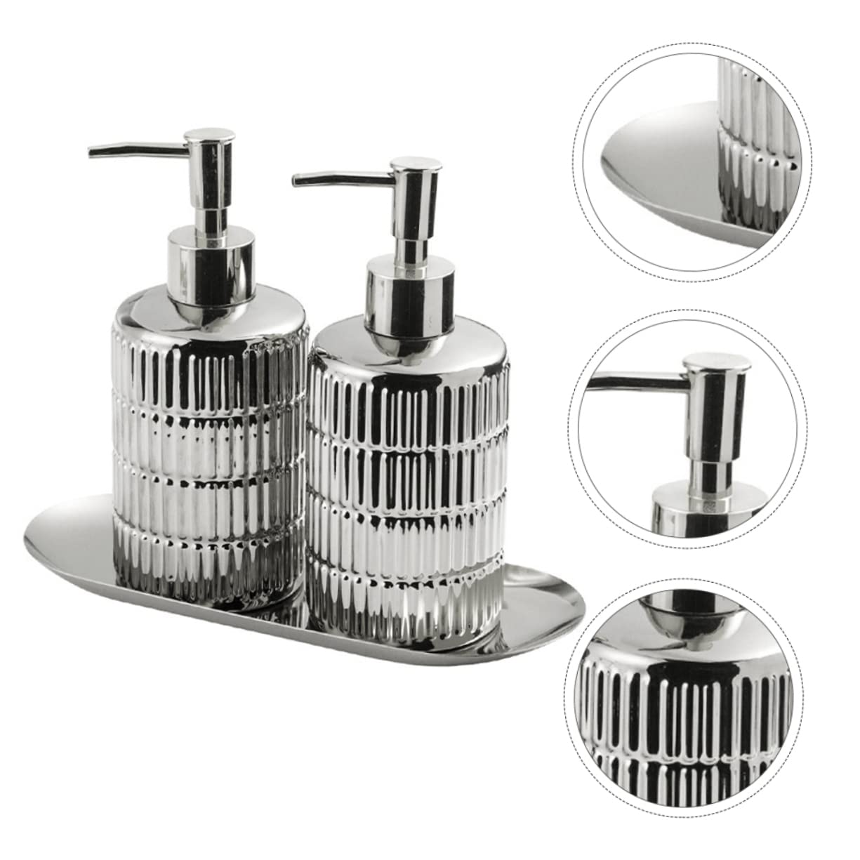 VALICLUD 1 Satz American Style Badezimmer Pressflaschen mit Gestreiften Flaschen und Ablage für Shampoo Duschgel und Lotion aus Tragbar und Langlebig Leicht zu Bedienen