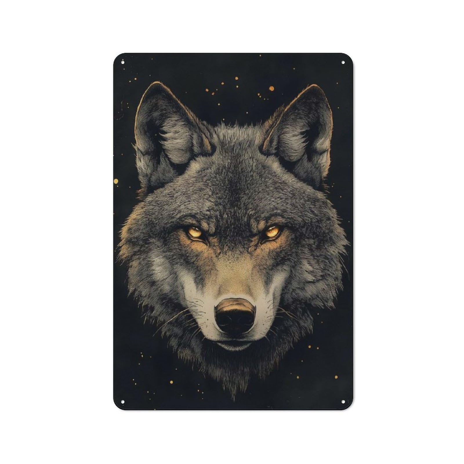 Junmoney Style-10 Metal Wall Sign 30X20cm Featuring Wolf With Glowing Eyes For Garage Or Workshop, Suited To Diy Enthusiasts