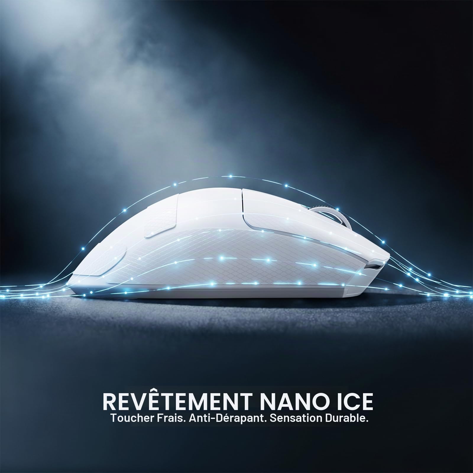 ATTACK SHARK V8 Souris Gaming sans Fil 8000Hz, Puce Nordic 54L15, Capteur PAW3950MAX, 59g Superlight, 42000DPI, 20000FPS, Ergonomique, Revêtement Ice, Bluetooth / 2,4GHz / Filaire, PC/Win, Blanc