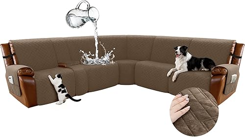 Miniatura 87 de Arfntevss - Fundas impermeables para sofá seccional reclinable en forma de L, funda antideslizante lavable para sofá reclinable, juego de fundas en