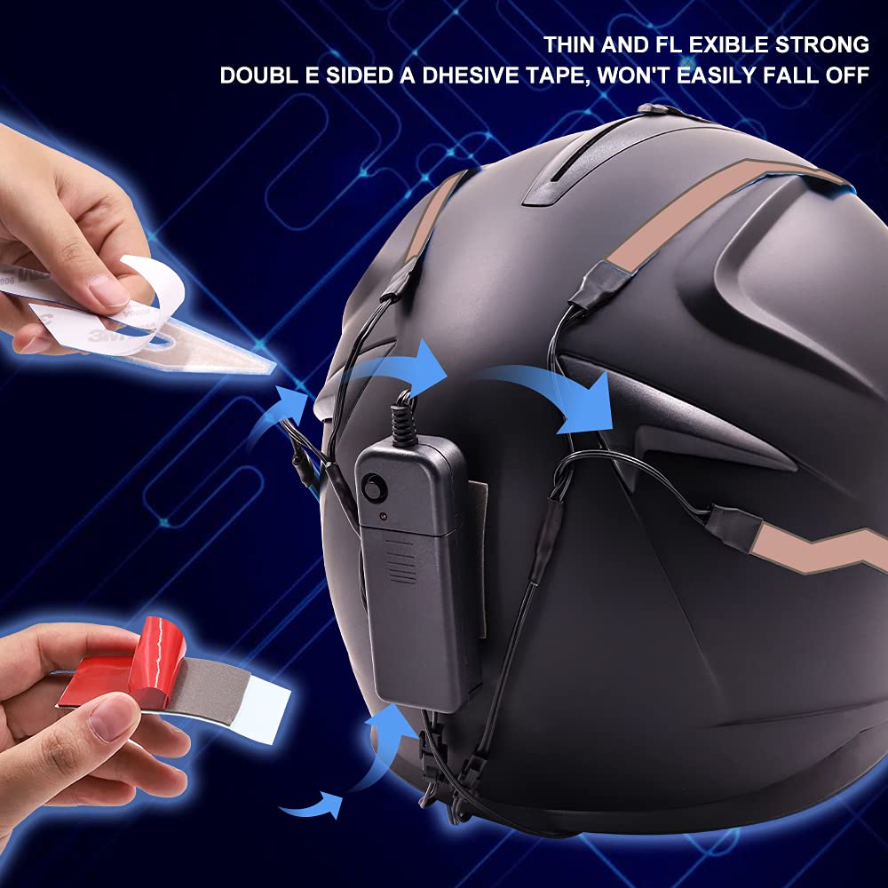 YnGia Motorcycle Helmet Light,Cold Neon Strips,Flexible EL Helmet Light Strip,Night Riding Warning Signal Light Decoration Kit-white