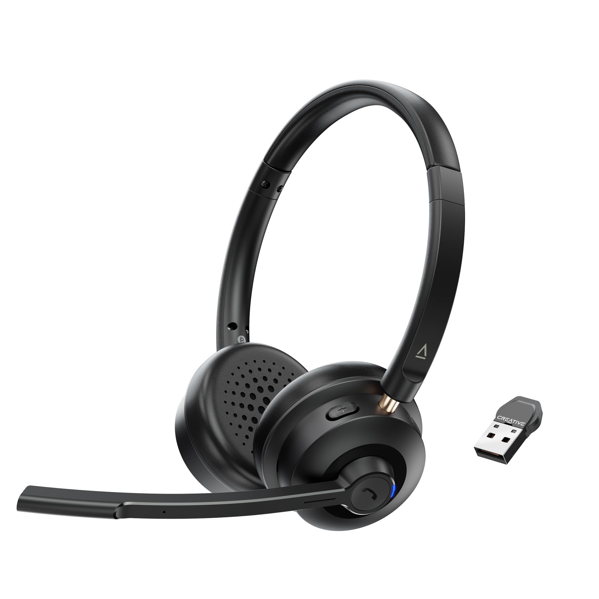 CREATIVE Chat Wireless Cuffie on-ear wireless con microfono a braccio con cancellazione del rumore, dongle USB, controllo riproduzione e chiamate, pulsante di silenziamento del microfono