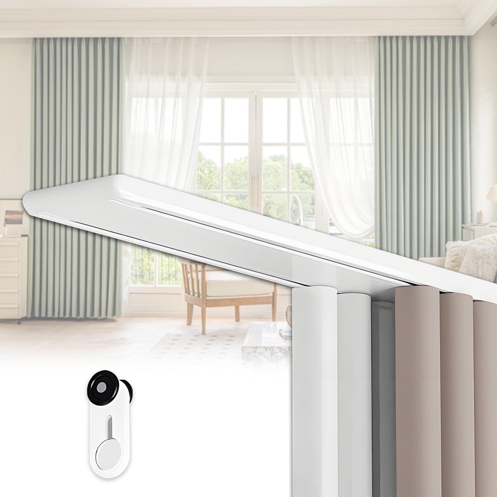 Support plafond pour rideaux blanc silencieux idéal grand salon 3,1m