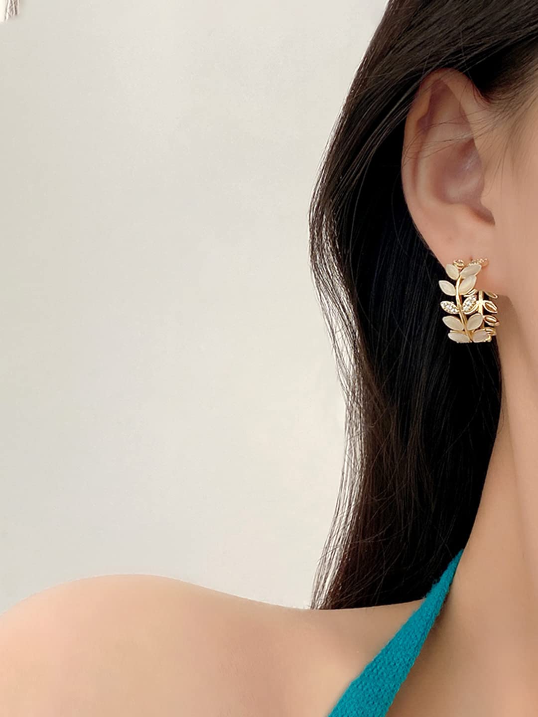 Crystal Stone Studded Half Bali Clip On Hoop Earrings