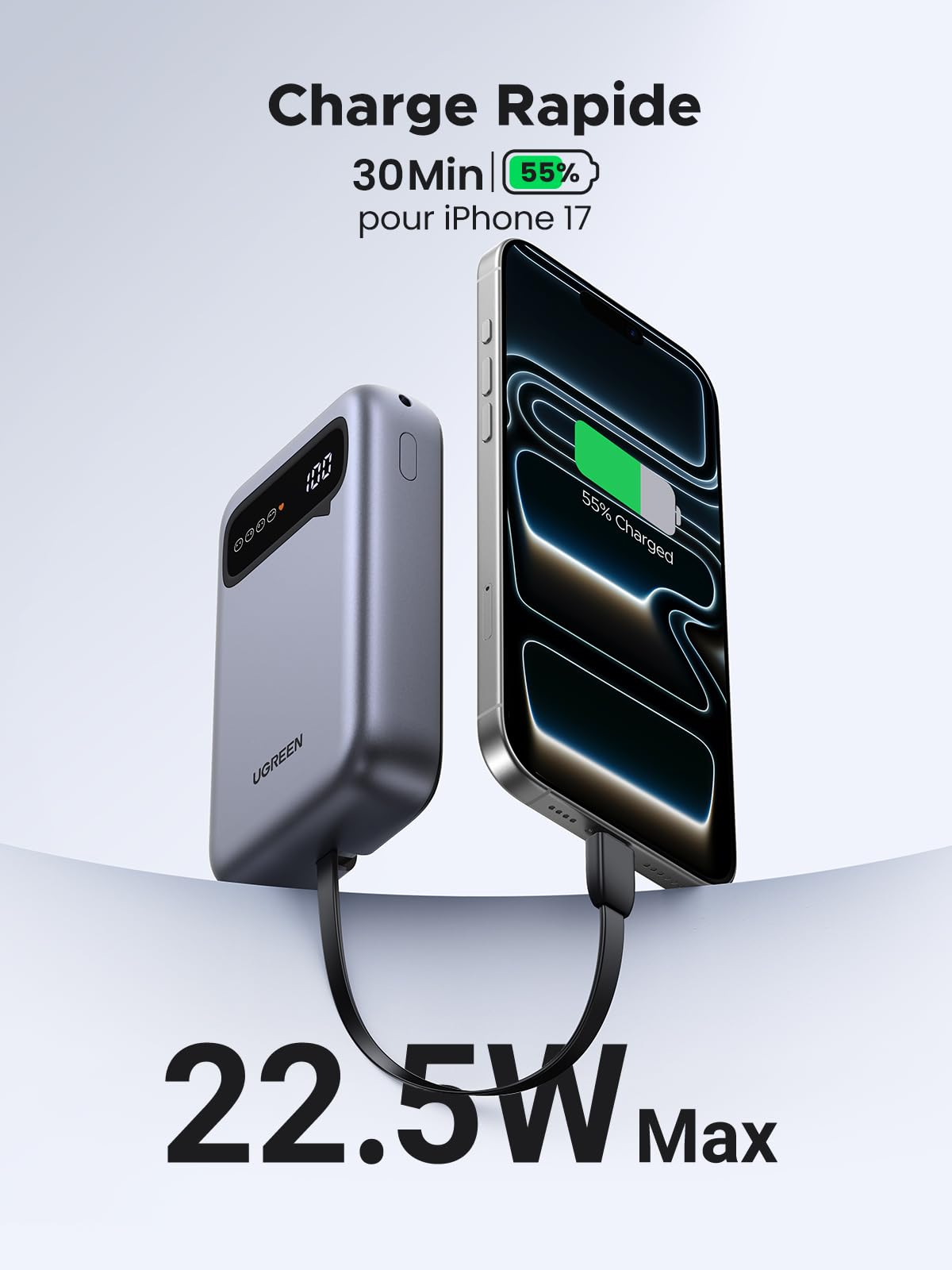 UGREEN Zapix 22.5W Batterie Externe 20000mAh Power Bank Charge Rapide 20W