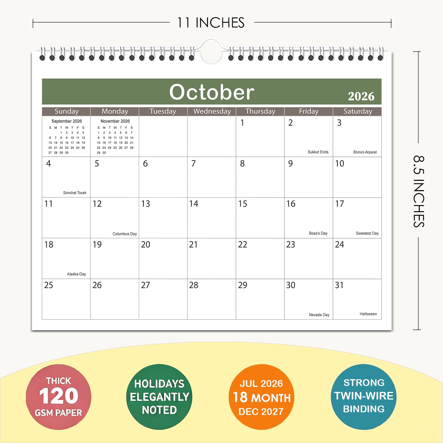 2026-2027 Calendar - 18 Monthly Calendar Runs from July 2026