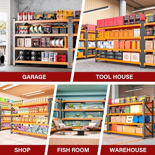 Image of 5000LBS Heavy Duty Garage Shelving Units,60 inch Wide & Deep Storage Shelves,Orange Metal Garage Shelves,Large Storage Rack,Steel Shelf,Industrial Shelving for Shop,Warehouse,60 inch W x 24 inch D x 70 inch H