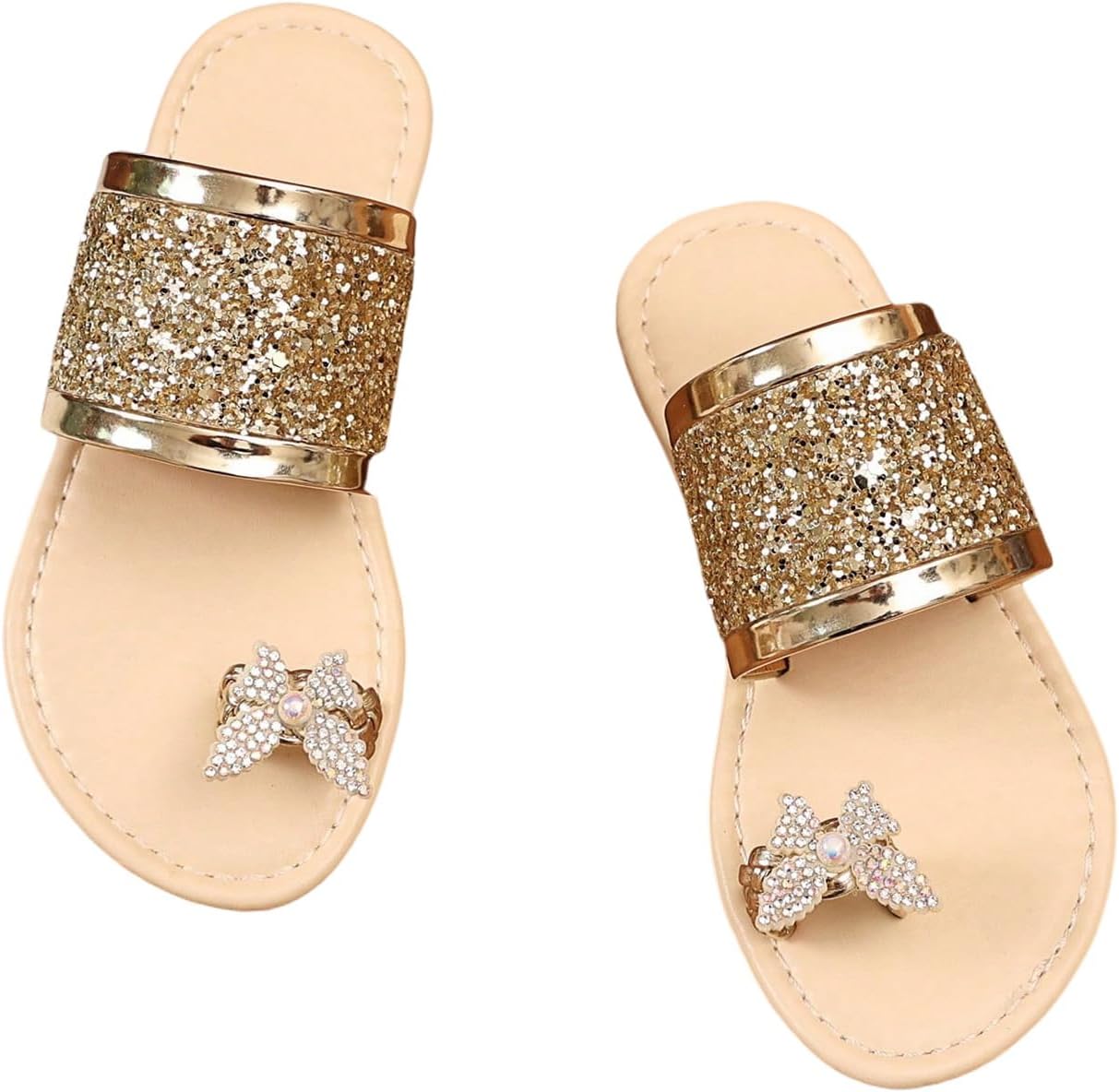 GORGLITTER Girl's Sandals Butterfly Rhinestone Glitter Flat Sandals Summer Beach Vacation Sandal Slipper shoes