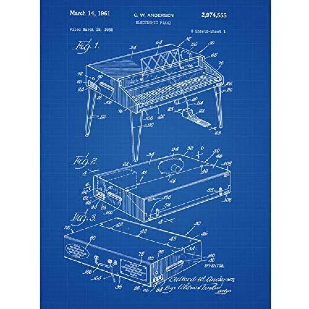 Artery8 Andersen Wurlitzer Electronic Piano Music Instrument 1961 Patent Plan Unframed Wall Art Print Poster Home Decor Premium