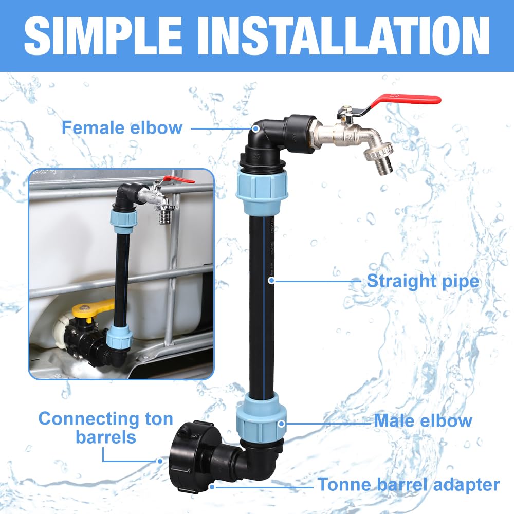 IBC Tankaccessoires, watervat 1000 l uitloopkraan, IBC tank uitloopkraan, 1000 liter waterreservoir, watertank accessoires, waterkraan voor 1000 l watertank (3/4 inch) met IBC-adapter S60 x 6