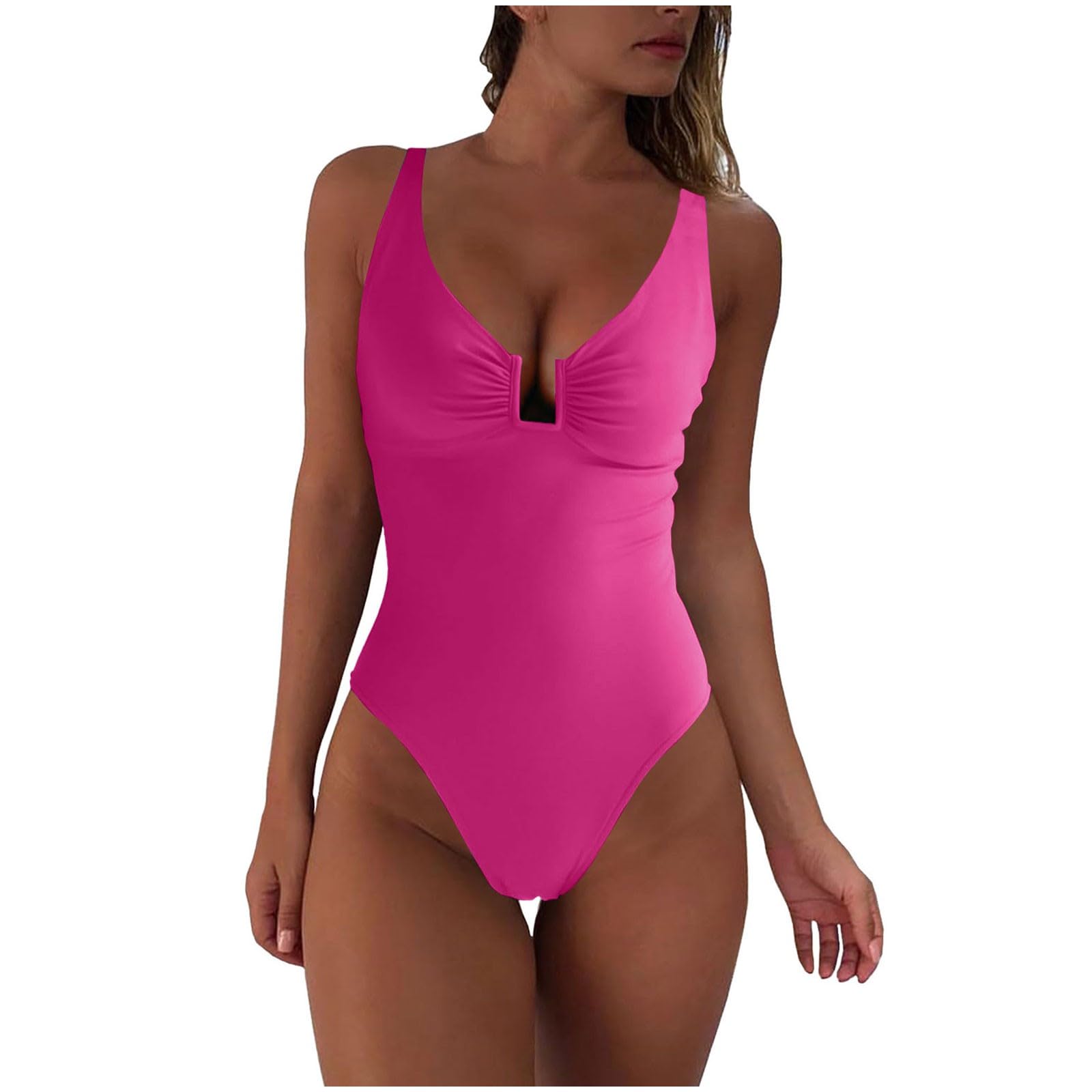 Women's Swimsuit with A Belly and U Shaped Steel Wire Pleated and Gathered Swimsuit High Cut Bikini High Waisted
