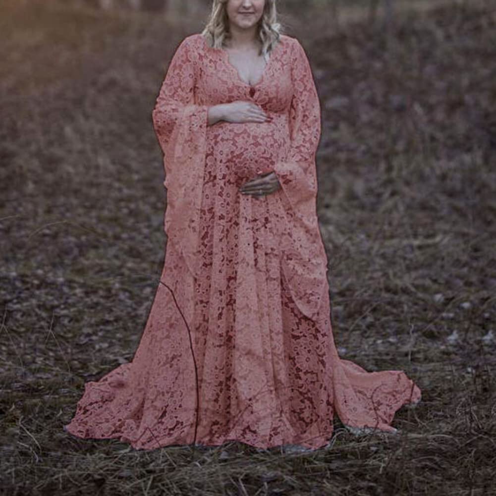 Sukienka ciążowa, maxi, elegancka sukienka ciążowa, dekolt w kształcie litery V, koronkowa sukienka w kwiaty, dla kobiet w ciąży