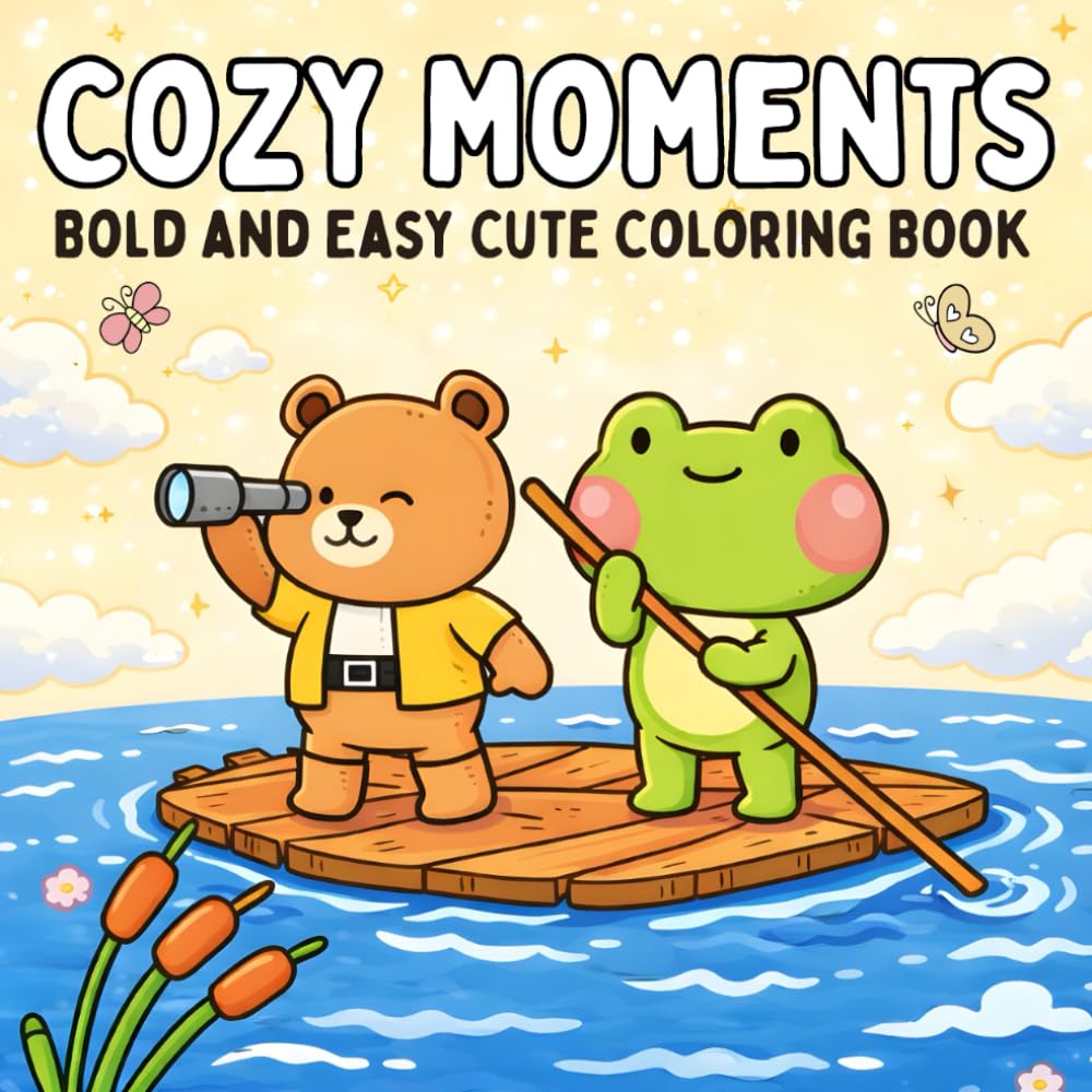 Cozy Moments Bold and Easy Cute Coloring Book: Cute Coloring Pages for Teens and Adults – Relaxation & Stress Relief