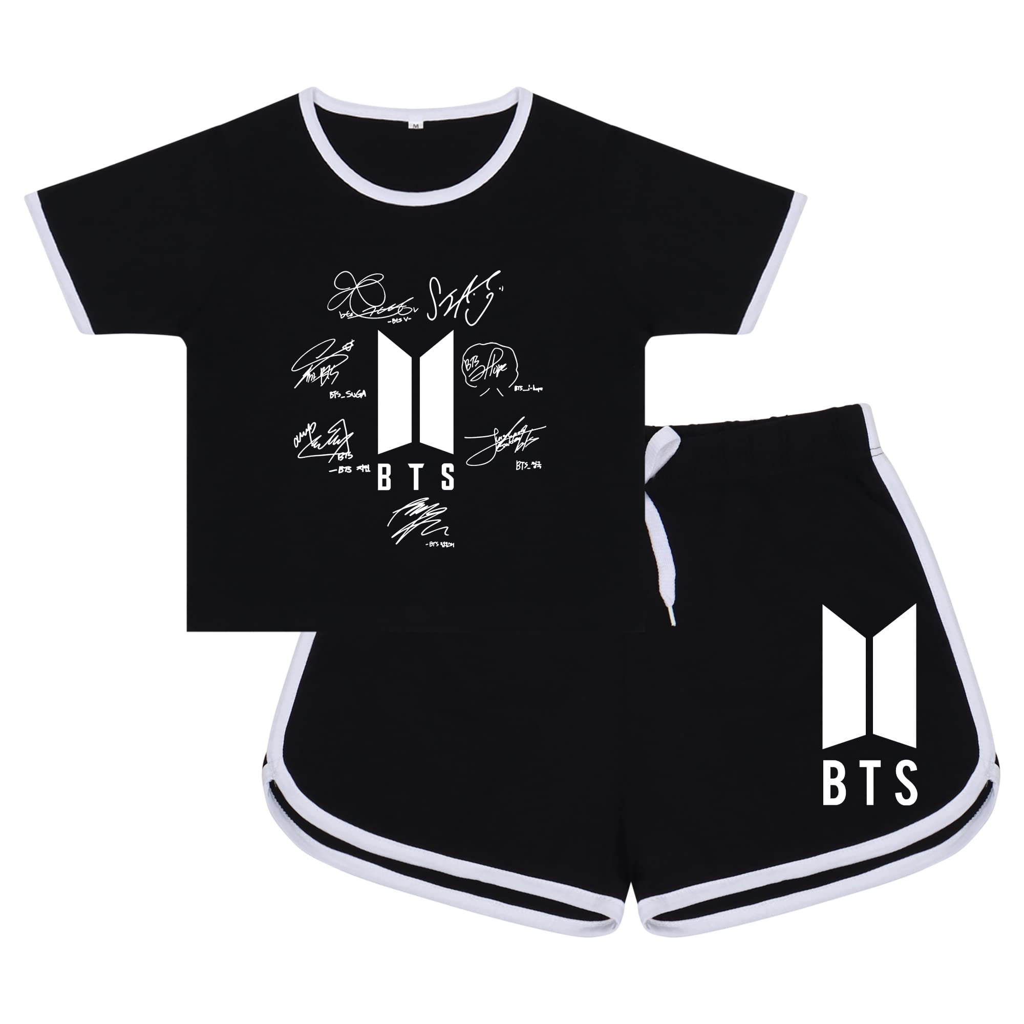 PinklIps ShoppingBTS BOYS Fan Art Theme Cotton Crop Top & Short Set For Girls/Kids - (12-13 Years) SETSPINKBTSBOYS05_12