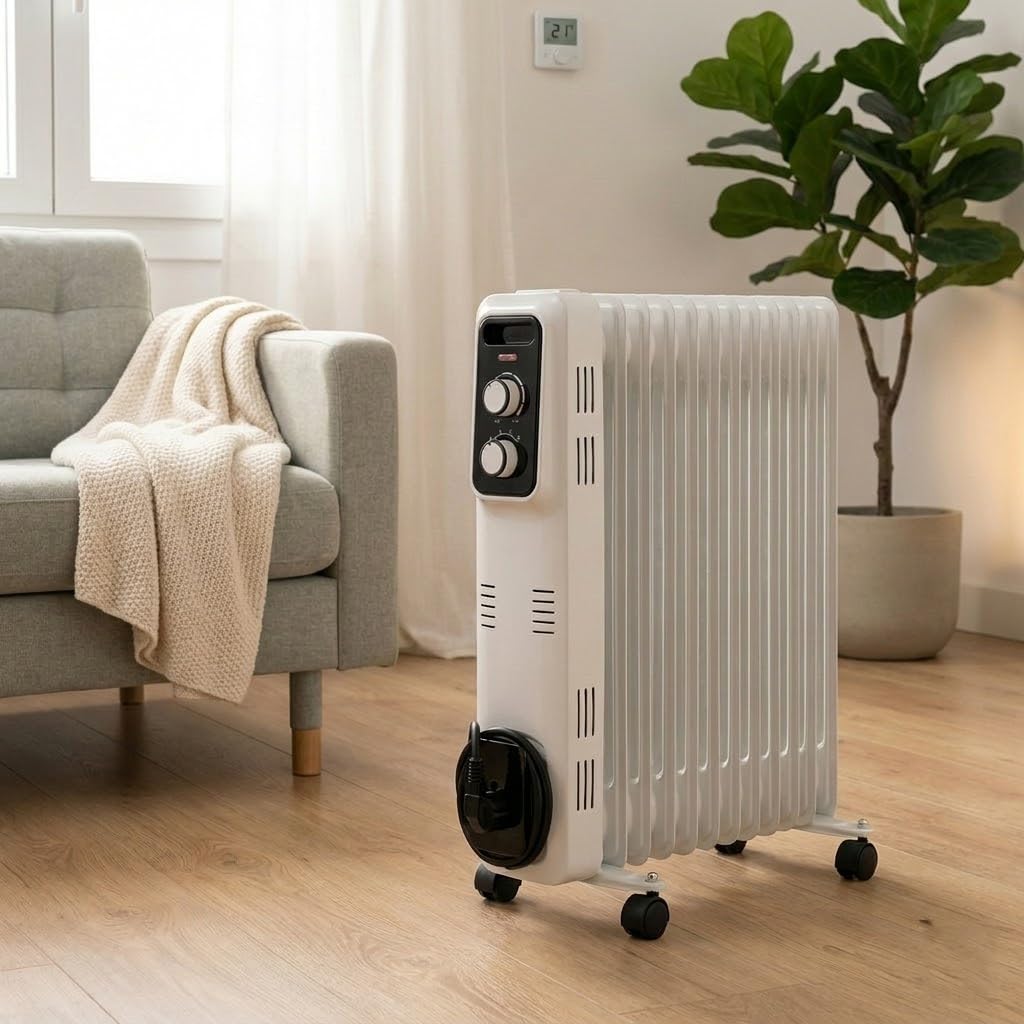Suinga Radiador de Aceite Bajo Consumo 1500W | Radiador Electrico Aceite 7 Elementos | Calefactor Electrico con Termostato con 3 Potencias de Calor
