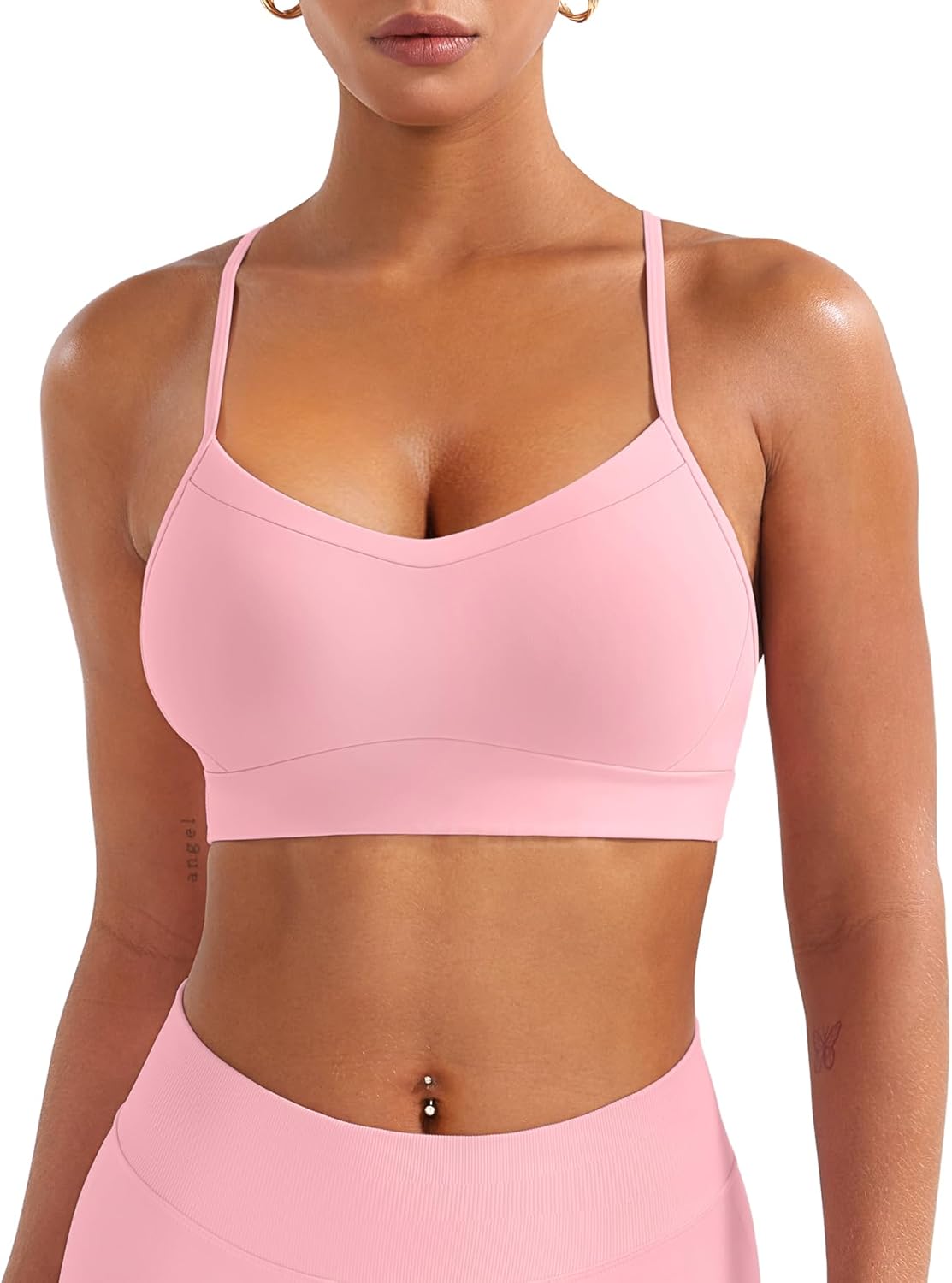 YEOREO Luciny Workout Y Back Sports Bras for Women Spaghetti Straps Racerback Padded V Neck Medium Impact Gym Bra Yoga Top - Image 2