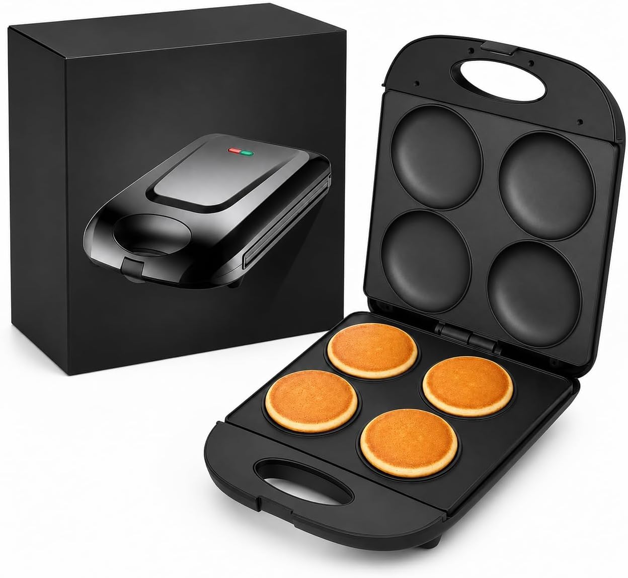 Mini Machine à crêpes électrique, Assiettes antiadhésives 1400W, Fait 4 crêpes, flapjacks, Muffins, œufs frits, Hamburgers et omelettes