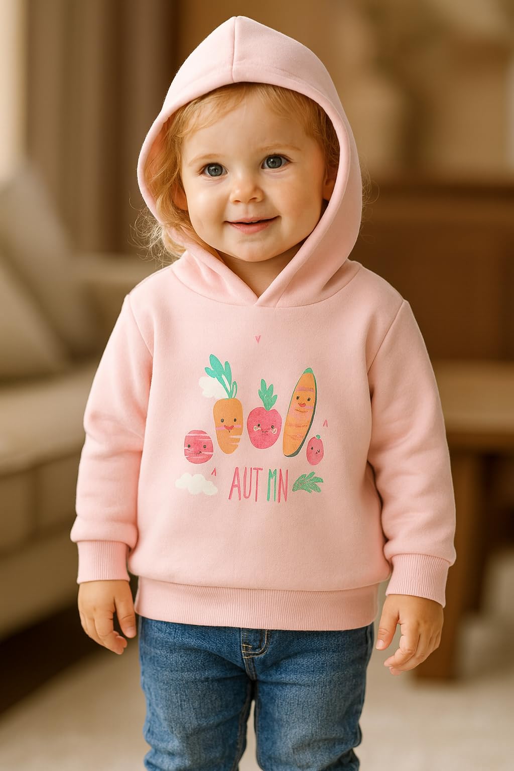 Bold N Elegant Cute Rainbow Smile Print Kids Full Sleeve Warm Thick Fur Fleece Winter Tshirt Sweatshirt Hoodie for Infant Toddler Baby Boy & Girl (in, Age, 3 Years, 4 Years, Peach) - Image 4 thumbnail