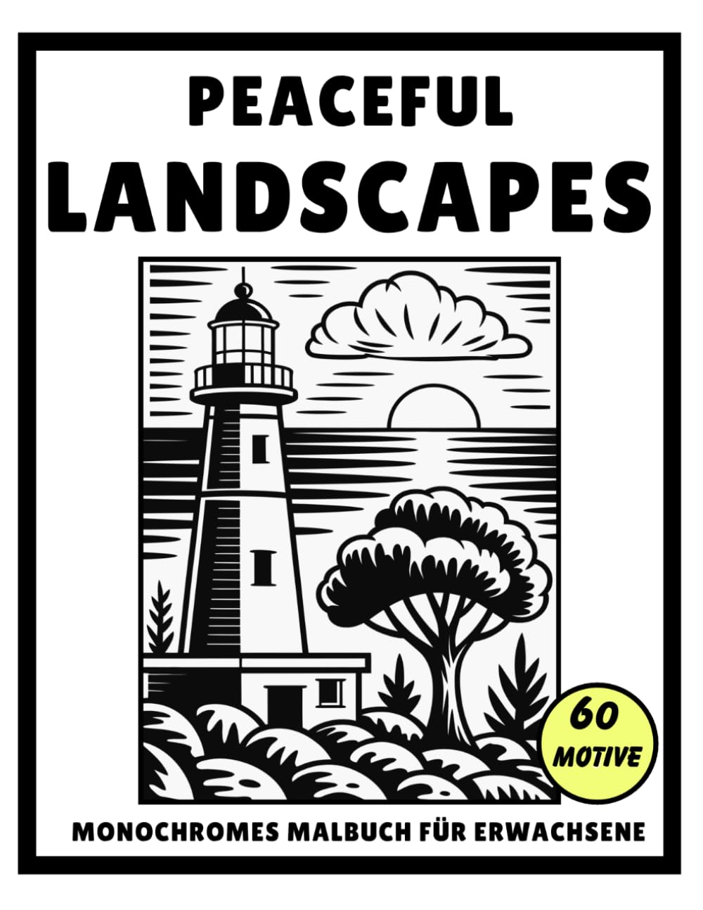 Monochromes Malbuch für Erwachsene: Peaceful Landscapes: Ausmalbuch Schwarz-Weiß mit entspannenden Landschaften, Naturmotiven und ruhigen Szenen für Achtsamkeit, Entspannung und Stressabbau