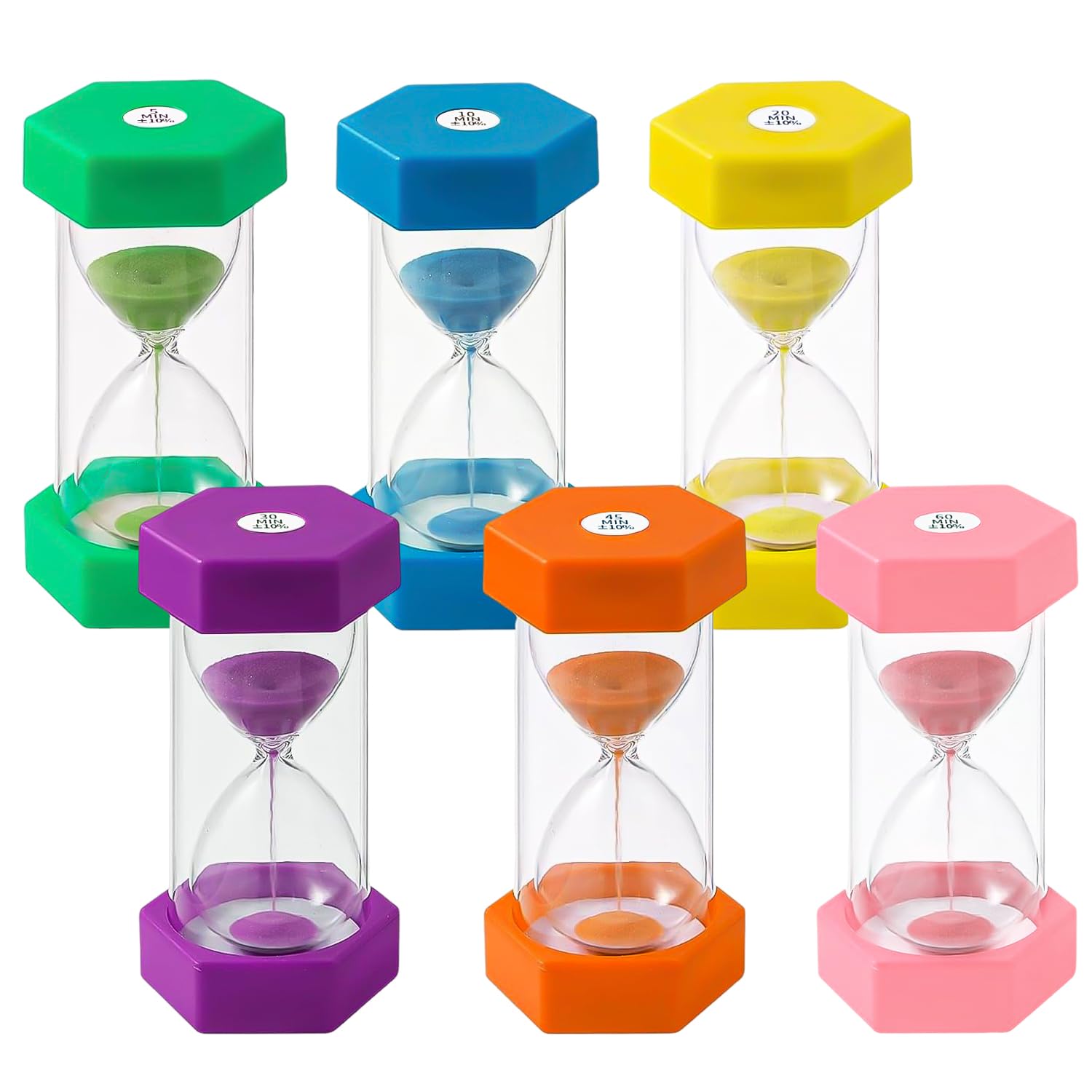 Kolorowy zestaw klepsydr, kolorowy zestaw klepsydry 5/10/20/30/45/60 minut, klepsydra piaskowa, kolorowy timer, klepsydra do życia dla dzieci, nauka, czas gry, kreatywne prezenty (6 sztuk)