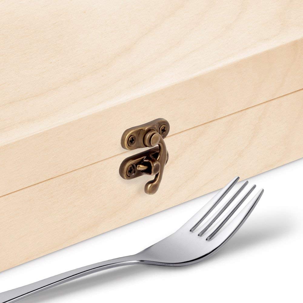 Maverton Set di 4 posate per bambini con incisione + scatola in legno con stampa personalizzata - motivo animali - idea regalo neonata femmina - decorazioni