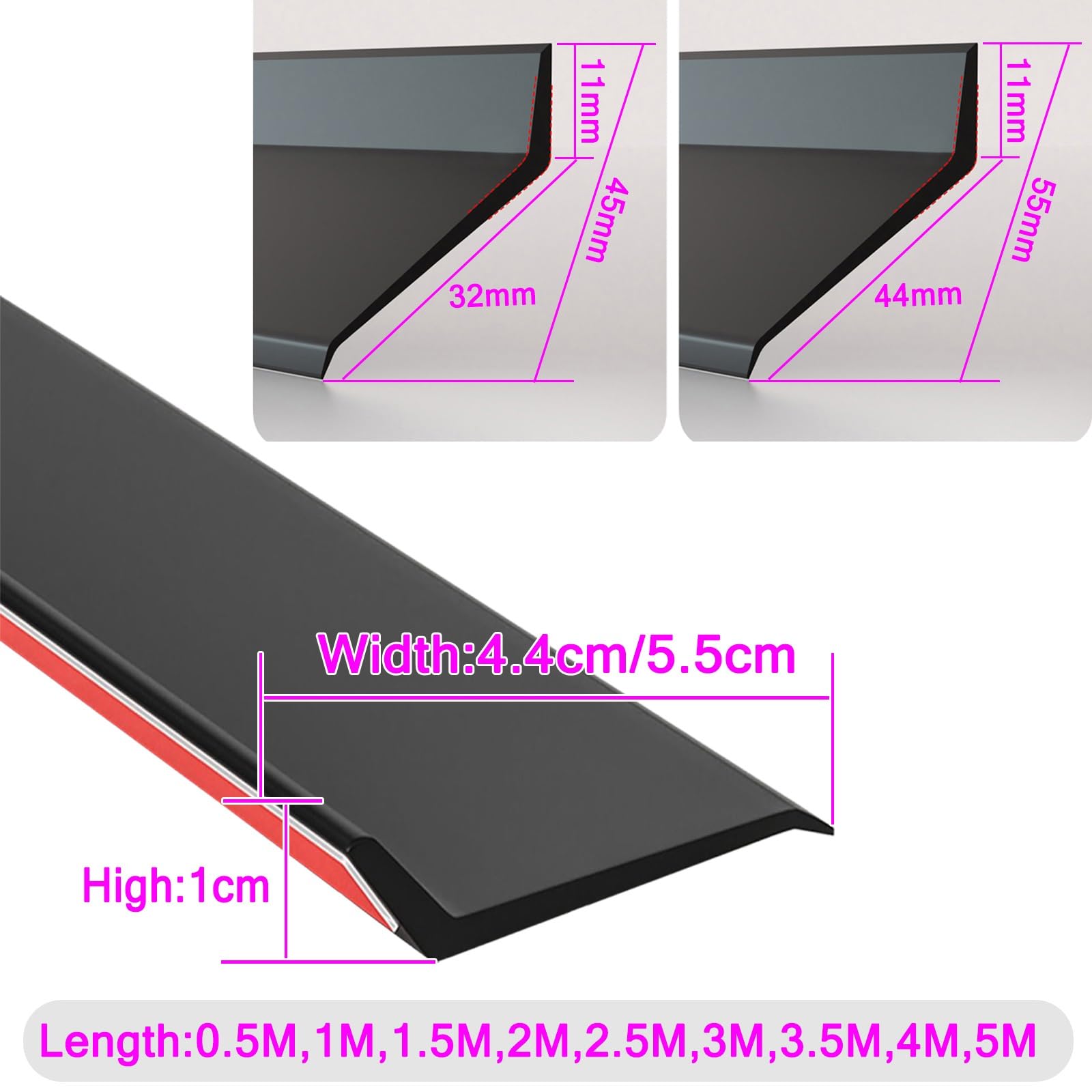 Tira De Sellado De Goma Autoadhesiva 0.5m-5m, Negro Barrera Impermeable Prevenir Daños En La Pared, Bisel De 135°+5cm Deflector Bloqueo De Agua Y Drenaje Suave, Largo Tiempo De Uso(5.5cmx400cm)