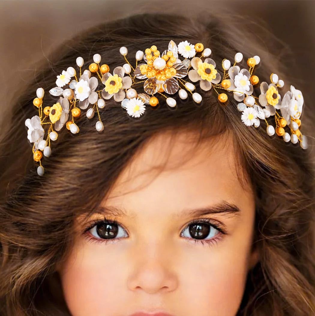 Yellow flower headband and flower pin set. Yellow Dried Flower Hairpin Set, Bridal Hair Accessories, 4  main image 2