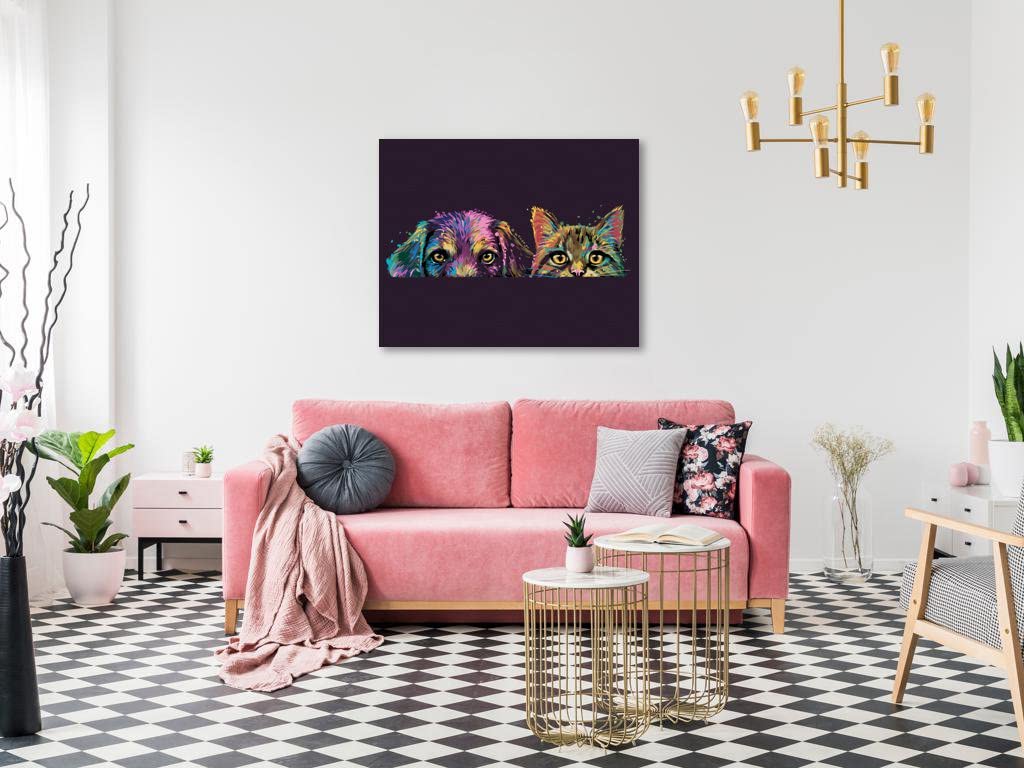 Malen nach Zahlen - HUND UND KATZE IN FARBEN 80x100 cm mit Keilrahmen (bereits gespannt)