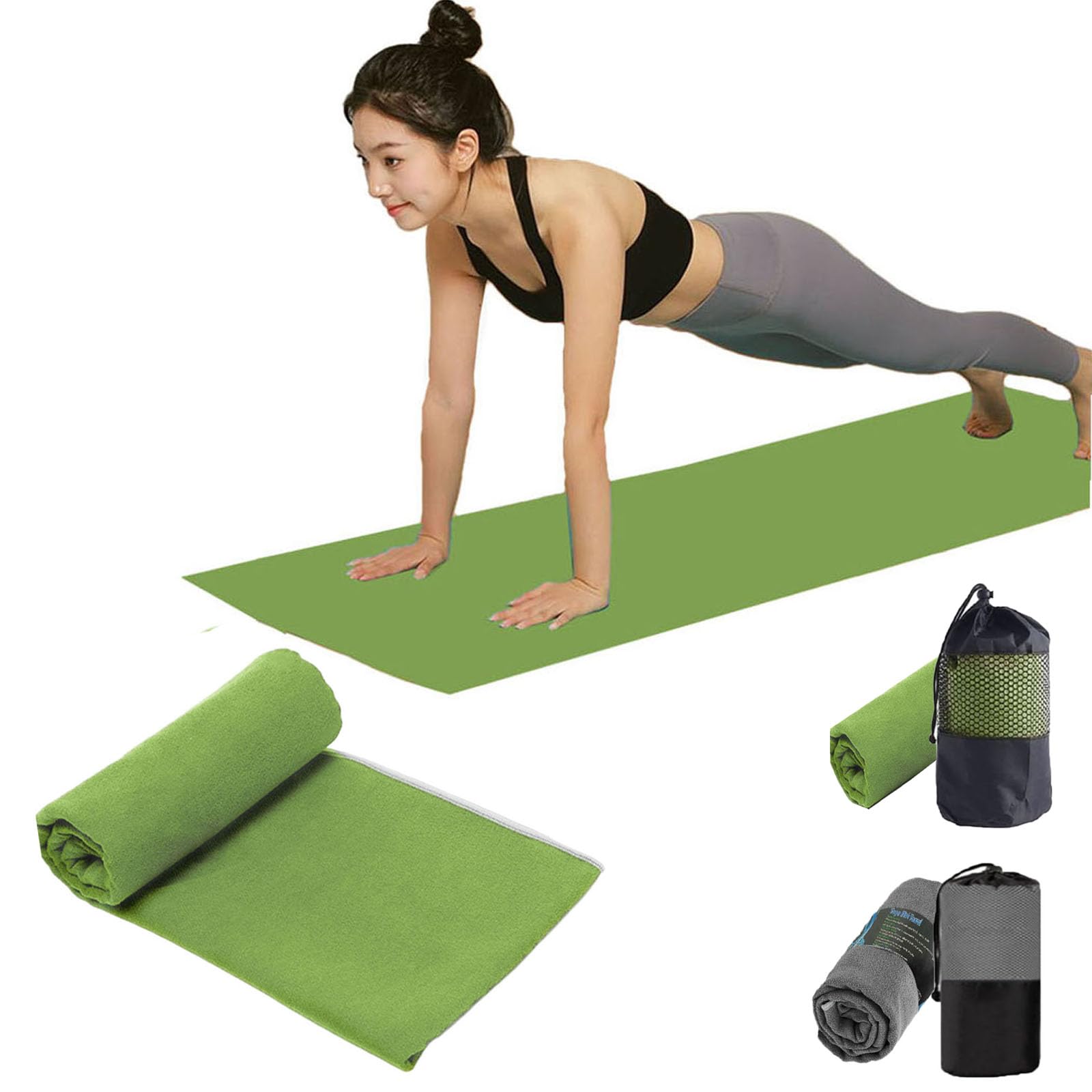 Oaygat Green-A Hot Yoga Towel Non Slip Sweat Absorbent Yoga Blanket Quick Dry Yogas Mat Towel 27"X72" Fitness Pilates Gym Mat Towels Yogas Mats Blanket Yoga Mats Cloth Microfiber Mat Towels With Mesh Carry Bag