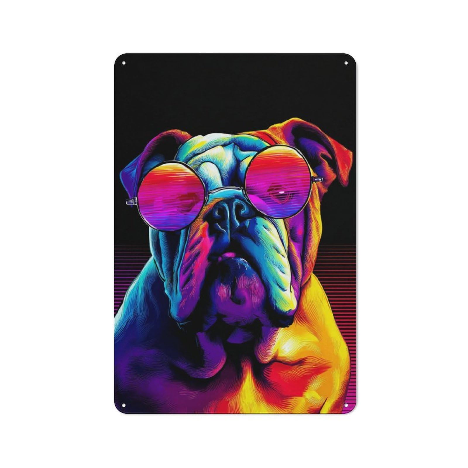 Junmoney Vibrant Bulldog With Sunglasses Metal Wall Sign 30X20cm Featuring For Café Or Restaurant, A Decorative Metal Sign For Cafés And Restaurants