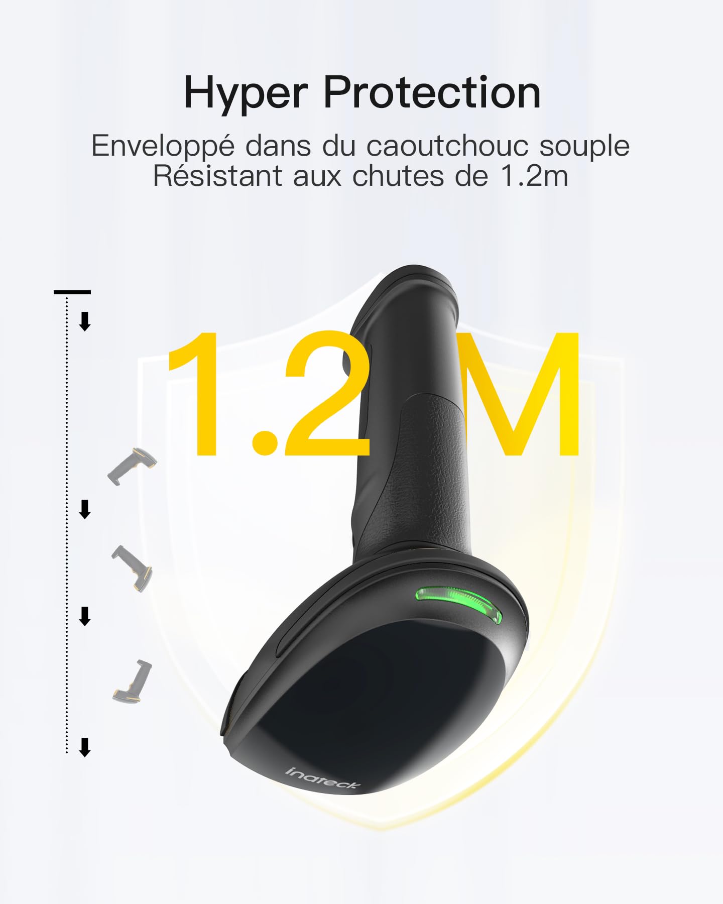 Inateck Scanner Code Barre Bluetooth, Lecteur Code Barre sans Fil Portable, 1 Charge 3 Mois, Douchette Code Barre 1D 2D QR Code avec APP et SDK, BCST-23, Foncé