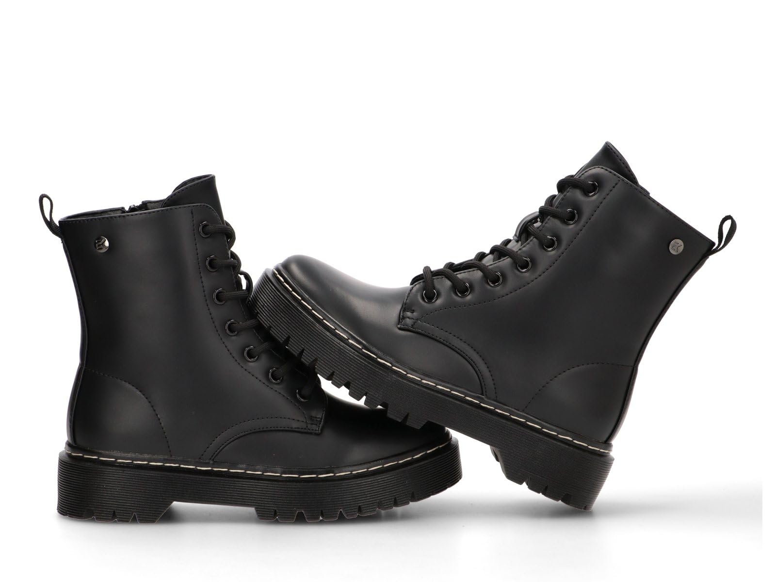 Etika Botas Militares para Mujer, Botín de Combate con Suela Track, Cierre con Cremallera y Cordones, Piel Sintética, Modelo 11046