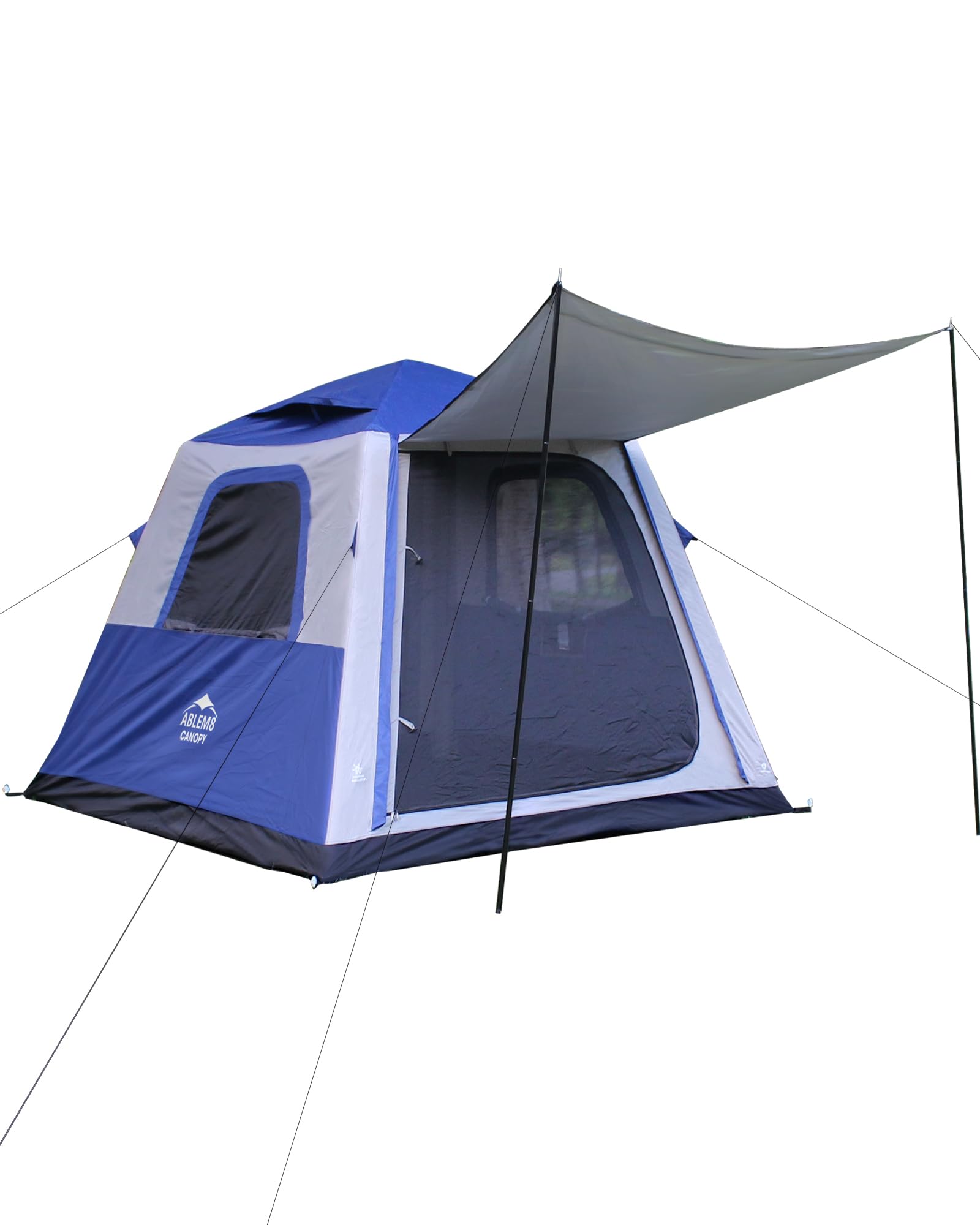 ABLEM8CANOPY Inflatable Tent for Camping, 8.2x8.2FT Large 4-6 Person Blow up Tent with 2 Doors and 4 Screen Mesh Panels, Footprint Included(Sapphire & Light Gray)