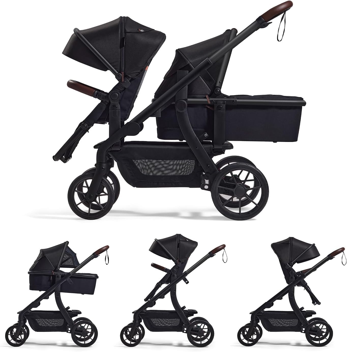Momcozy ChangeGo Poussette Bébé, Convertible, Auvent Extensible, UPF 50+ | 5 Configurations, Simple-Double-Chariot, Nacelle, Siège, Grandes Roues PU, Suspension, Voyage, Cadeau