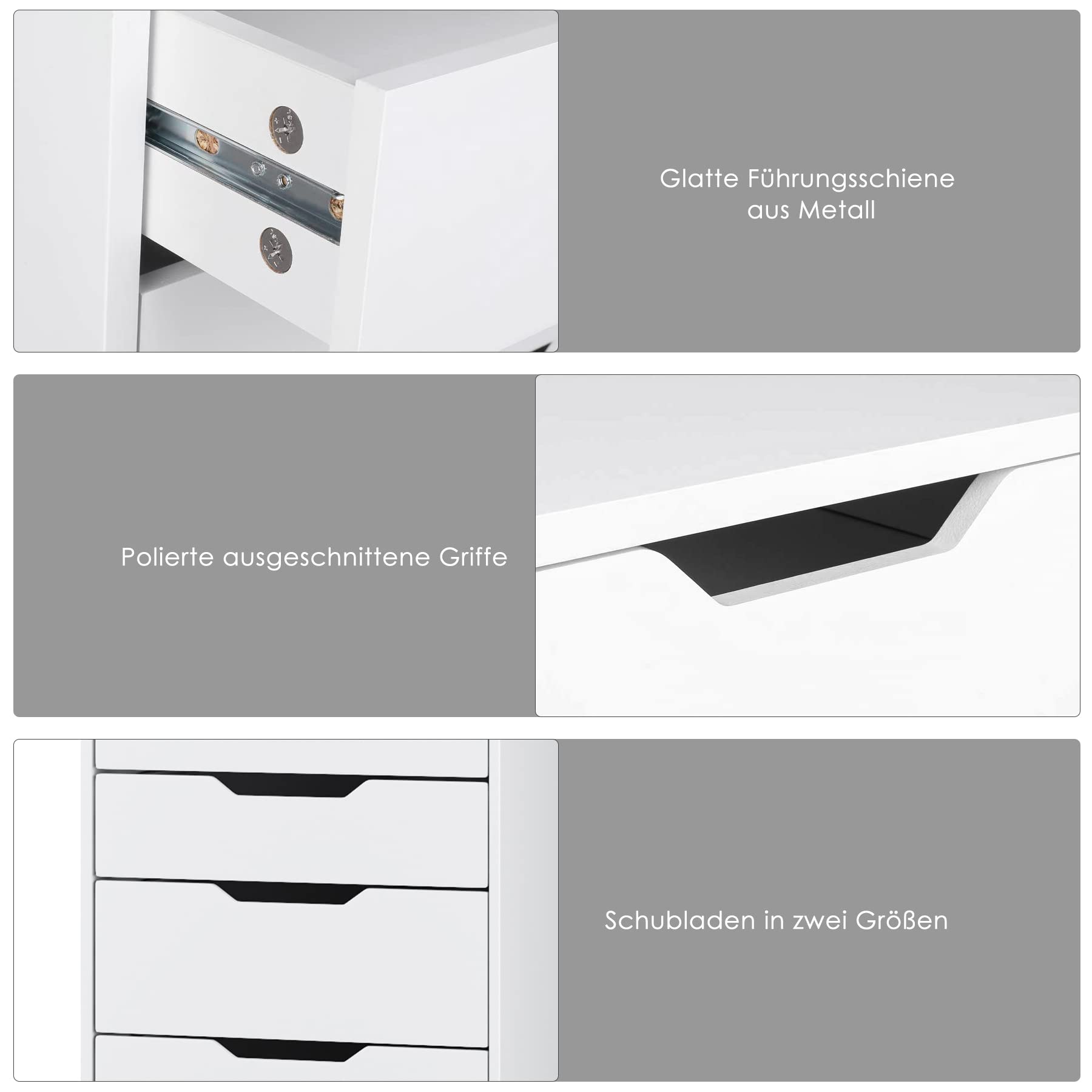 FOREHILL Kommode weiß mit 9 Schubladen, Schubladenschrank schmal, Hochkommode für Schlafzimmer, Wohnzimmer, Büro, Flur, 45 x 40 x 124 cm
