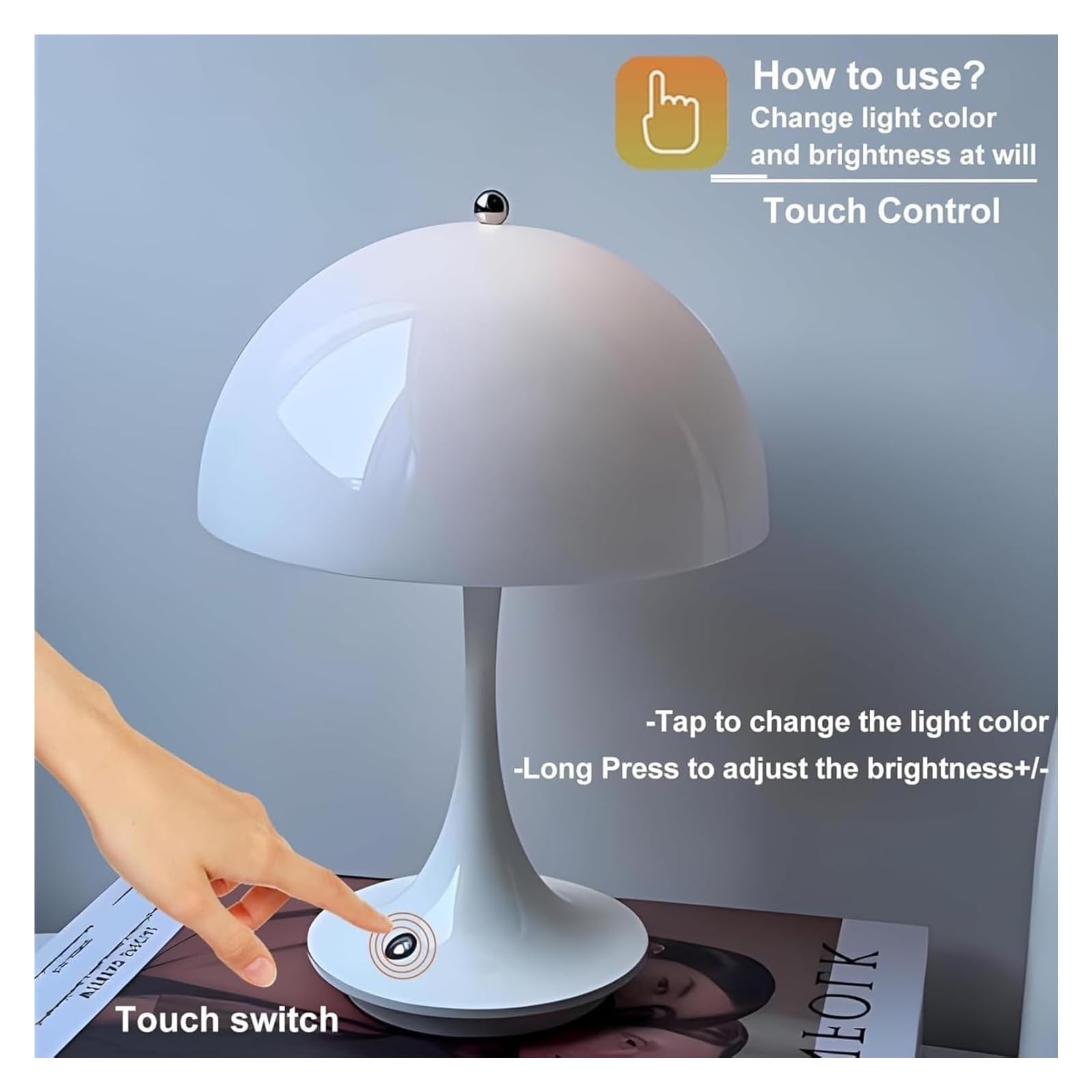 Lampada da tavolo a LED ricaricabile con controllo touch, 3 livelli di luminosità, design retrò, wireless e portatile, per comodino e soggiorno
