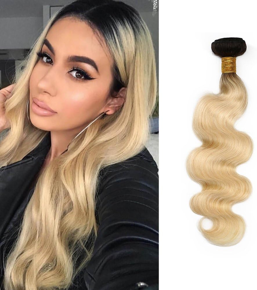Mila 100% Human Hair Bundles Platinum Blonde 1B/613# Ombre Dark Root Body Wave Brazilian Virgin Hair Weft 7A Weaving Extensions 100gram 26inch