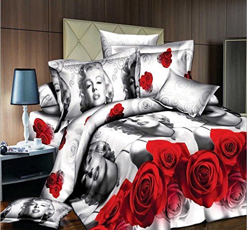 3D Rose Marilyn Monroe 4 Piece Bedding Set Queen Size 4 Pieces