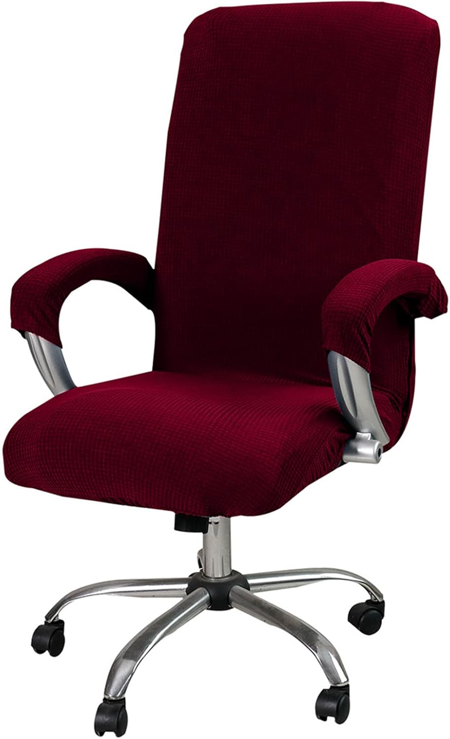 YOPOIY Waterproof Office Chair Cover, Removable Computer Chair Slipcover Stretchable Thick Rotating Chair Slipcovers Non Slip Washable Chair Protector Cover with Arm Cover -red-Large