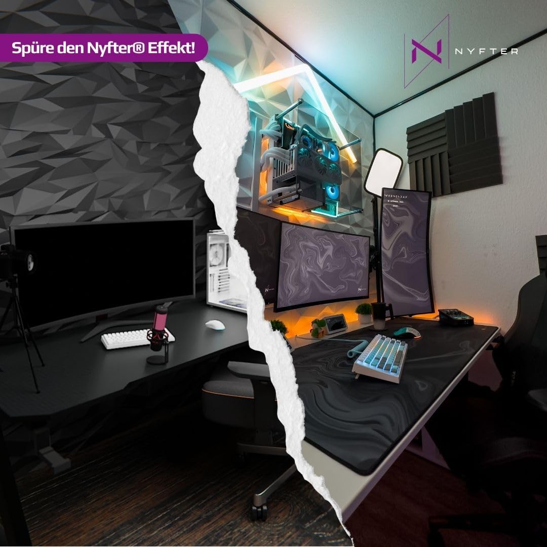 NYFTER - 3XL Gaming Mauspad weiß im Topography design 1200 x 600mm Premium Mousepad Size Groß vernähte Kanten langlebig mit high-end Glide und Anti-Rutsch Speed Gaming Mauspad