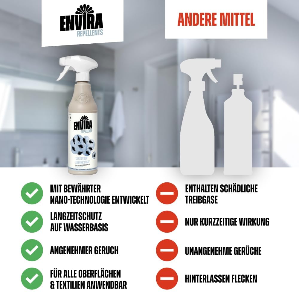 Envira Silberfischspray 5 Liter - wirksam gegen Silberfische & Papierfische | Silberfisch Spray & Mittel gegen Papierfischchen - hochwirksam, Alternative zu Falle & Köderdose, geruchsarm