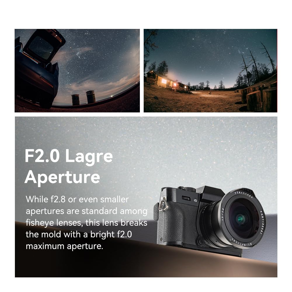 TTARTISAN APS-C 7.5mm F2 Fisheye Obiettivo, 180° ultra ampio, ampia apertura F2 con anello di apertura, compatibile con fotocamere Sony E-mount A5000, A5100, A6000, A6100, A6300, A6400, A6500