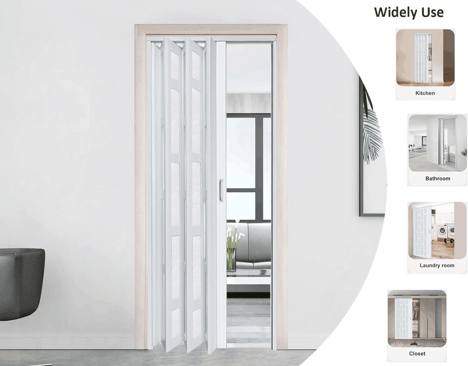 Puertas Desplegables Bifold Doors 48 X 80 32x80in White Accordion Door With  Frosted Acrylic Glass Pvc 682594 32 X 80 Interior Door, image size:1500x1172